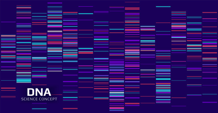 Genomic data visualization. Abstract DNA sequencing and genome mapping graphics. Scientific concept for medical research, biotechnology, and genetic testing. Vector illustration.