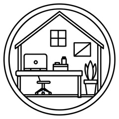 Minimalist Home Workspace Setup Icon Clean Line Art Vector Design