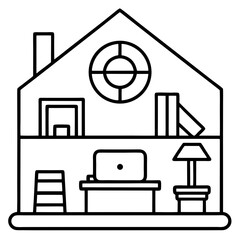Minimalist Home Workspace Setup Icon Clean Line Art Vector Design