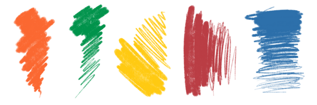 set of colorful pencil strokes isolated on white or transparent png