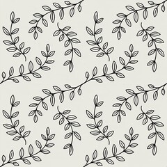 Fototapeta premium Elegant repeating pattern of stylized leaves and branches on a neutral background.