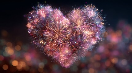 Fototapeta premium A New Yearâ€™s heart with fireworks bursting inside, confetti swirls, vibrant blurred background, celebration and hope concept