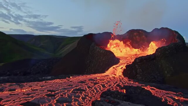 Lava flowing from volcano