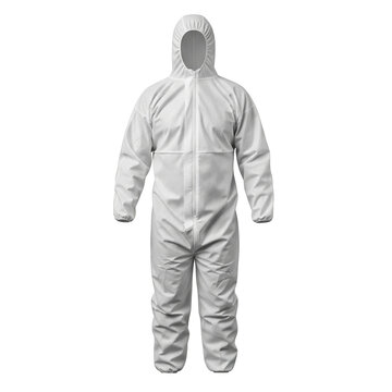 White disposable protective coverall with a hood as a hazmat suit for industrial safety work