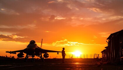Sunset Silhouette of Fighter Jet