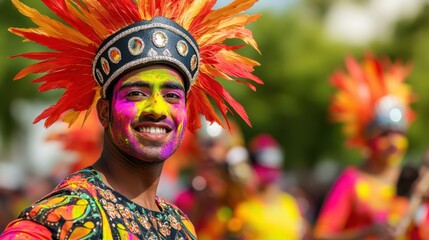 Vibrant Holi Parade with Colorful Dancers and Musicians Celebrating Cultural Joy and Festivity