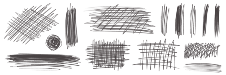 set of hand drawn pencil stroke textures isolated on white or transparent png