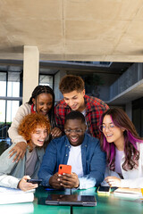 Group of friends enjoying social media together