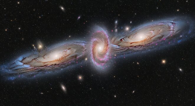 Cosmic Collision: Two Interacting Galaxies Displaying Stunning Spiral Structures