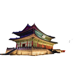 Gyeongbokgung Palace illuminated with colorful lights at night Seoul korea