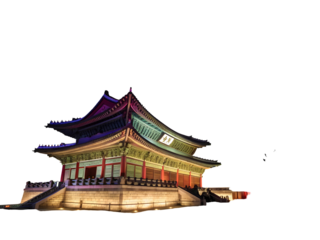 Gyeongbokgung Palace illuminated with colorful lights at night Seoul korea