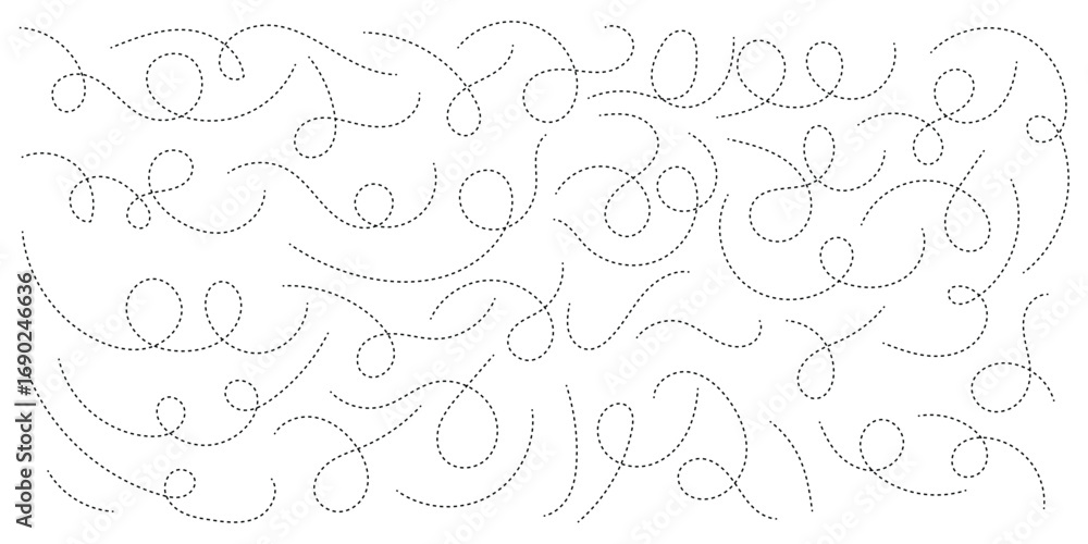 Aufkleber hand-drawn dotted line element set. curved and twisted dashed paths