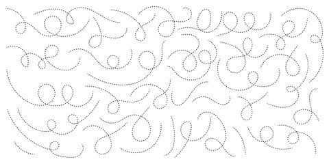hand-drawn dotted line element set. curved and twisted dashed paths