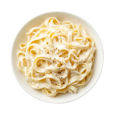  Bowl of fettucini alfredo on white background