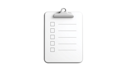Blank checklist on clipboard isolated on transparent background