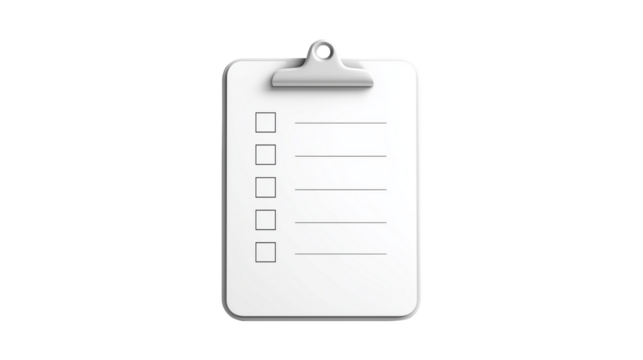 Blank checklist on clipboard isolated on transparent background