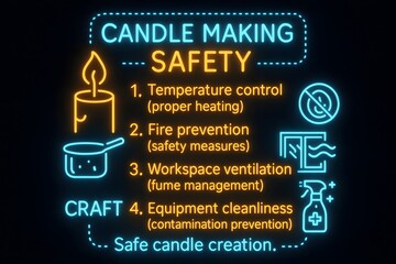 Neon Candle Safety Tips with Glowing Guidelines for Fire Prevention at Home