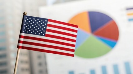 USA flag combined with pie chart and bar graph &mdash; illustrating diverse business sectors and growth