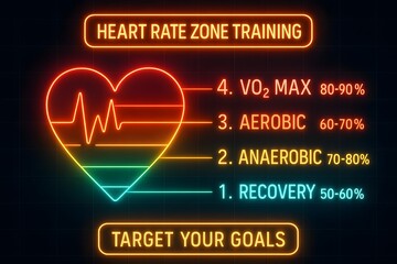 Neon Heart Rate Training Zones with Intensity Levels for Fitness and Workout Planning