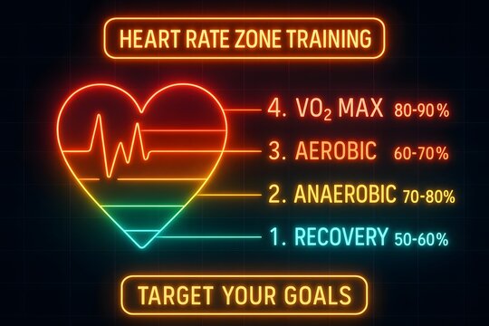 Neon Heart Rate Training Zones with Intensity Levels for Fitness and Workout Planning