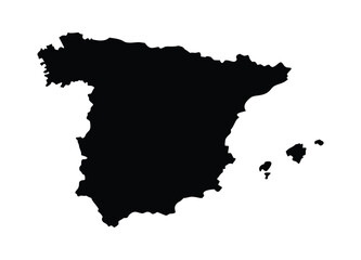 Black silhouette map of spain and its islands for travel and geography