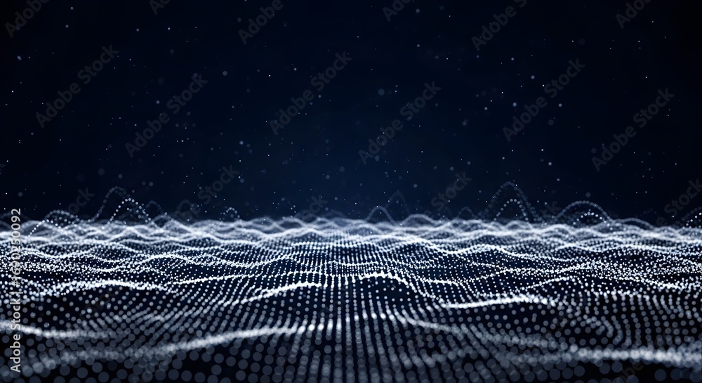 Poster dynamic glowing particle field in deep blue creates a modern tech feel, perfect for futuristic desig