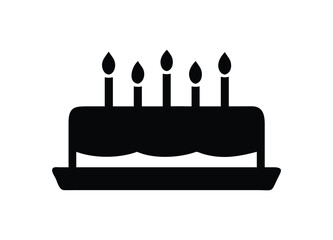 Festive birthday cake with five burning candles celebration icon