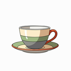 A colorful cartoon teacup and saucer with a striped design, perfect for morning beverages or a relaxing afternoon tea break.