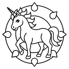 Unicorn Mandala Design Line Art Vector