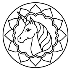 Unicorn Mandala Design Line Art Vector