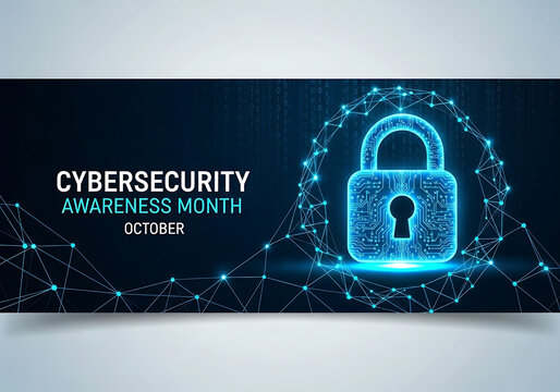 Cybersecurity awareness month october digital lock and network abstract background