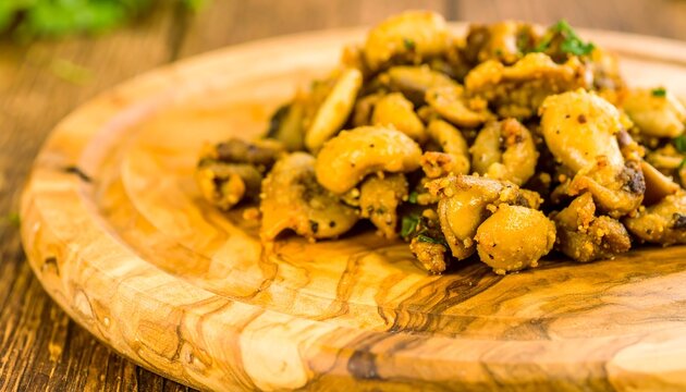 Roasted, seasoned chunks on a wooden board