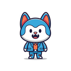 Adorable Blue Cartoon Character Business-Ready Werewolf with a Professional Outfit
