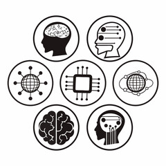 Artificial intelligence icons set concept of future technology, machine learning