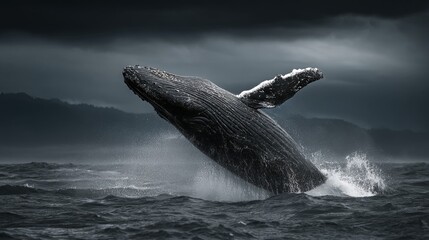 Fototapeta premium Humpback Whale Breaching Off Coastal Waters