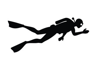 Silhouette of a scuba diver swimming underwater exploring the ocean depths