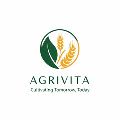 Agrivita logo: Wheat and leaf in a circle, green and gold.