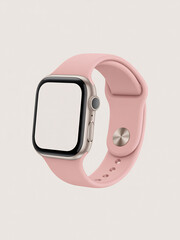 Smartwatch with a pink band displays a blank screen ready for customization and application use on transparent background