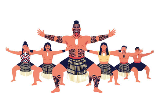 Mori group performs a traditional haka dance, conveying powerful cultural performance suitable for websites, presentations, or promotion related to culture.