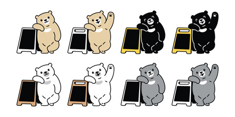Bear vector polar bear Sidewalk Sign A-Stand Sign icon teddy cartoon character cafe coffee shop doodle logo illustration symbol design