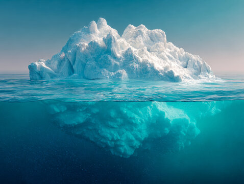 Majestic iceberg floating in the ocean with reflection beneath the surface