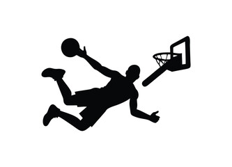 Dynamic silhouette of a basketball player slam dunking into the hoop action shot © md