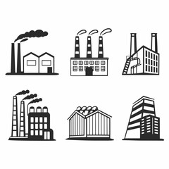 Illustration set of factory and industrial buildings