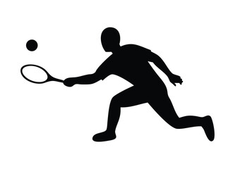 Dynamic silhouette of tennis player in action hitting the ball with racket