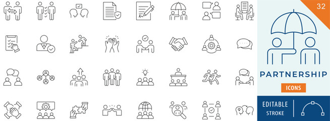 Partnership icon collection set. Editable stroke.