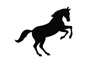 Dynamic black silhouette of a powerful horse rearing up in motion