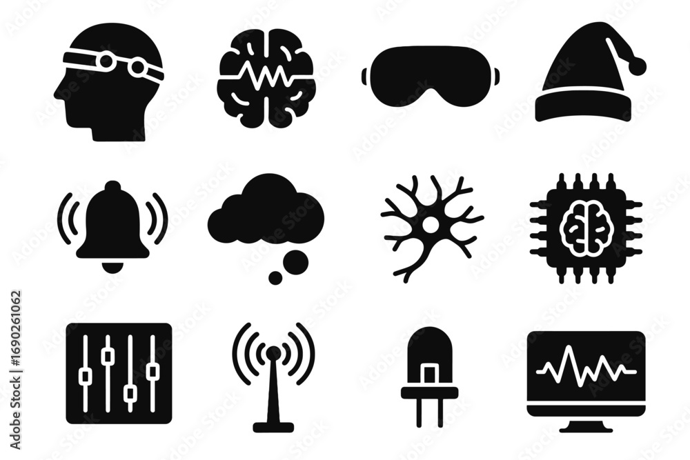 Poster led night eeg vector icon control sensor nightcap indicator cloud vision display