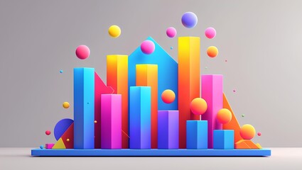 3D bar chart with vibrant glowing data points