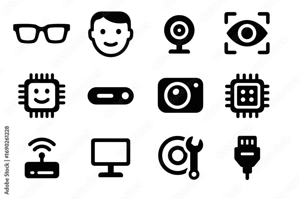 Poster tool data lens chip processor smart vector connector emotion iris icon