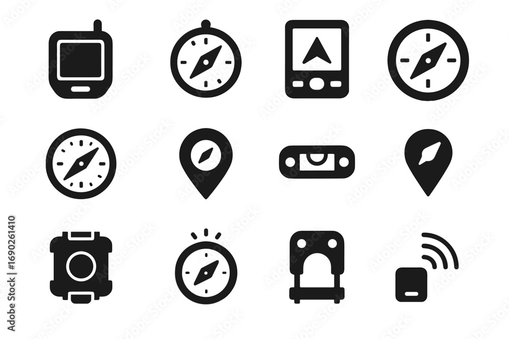 Poster gps collection magnetic icons display direction icon pointer navigation vector dial mounting